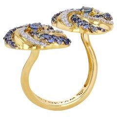 TOKTAM 18k Yellow Gold Modern Kahkeshan Galaxy Diamond Blue Sapphire Ring