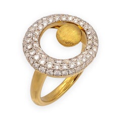 Anello modernista in oro giallo 18 carati con pavé di diamanti degli anni '70