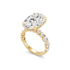 Bague de fiançailles en or jaune 18 carats avec un diamant ovale de 8,05 carats synthétique, Montage de Michael M