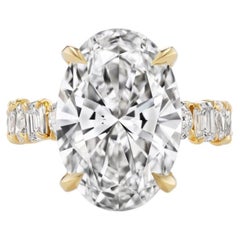 Bague de fiançailles en or jaune 18 carats avec un diamant ovale de 8,05 carats synthétique, Montage de Michael M