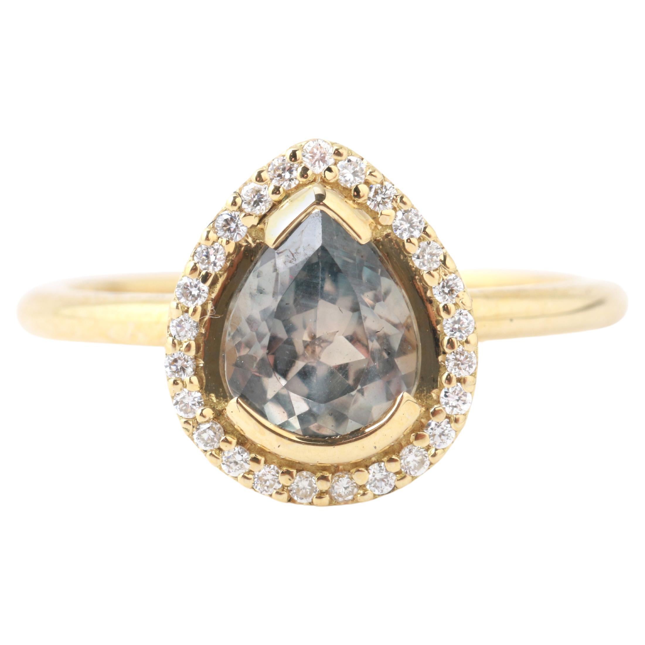 18k Yellow Gold Montana Sapphire Halo Ring For Sale
