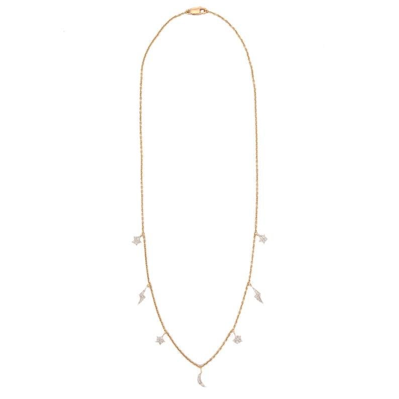 Modern 18K Yellow Gold Moon Necklace in Blue Topaz and Diamond