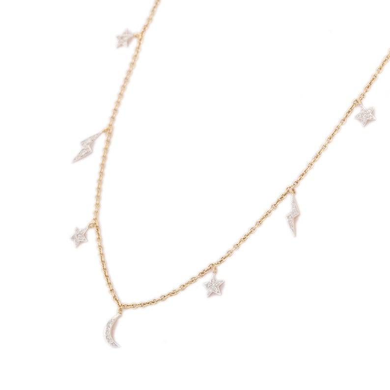 Modern 18K Yellow Gold Everyday Diamond Celestial Necklace For Sale