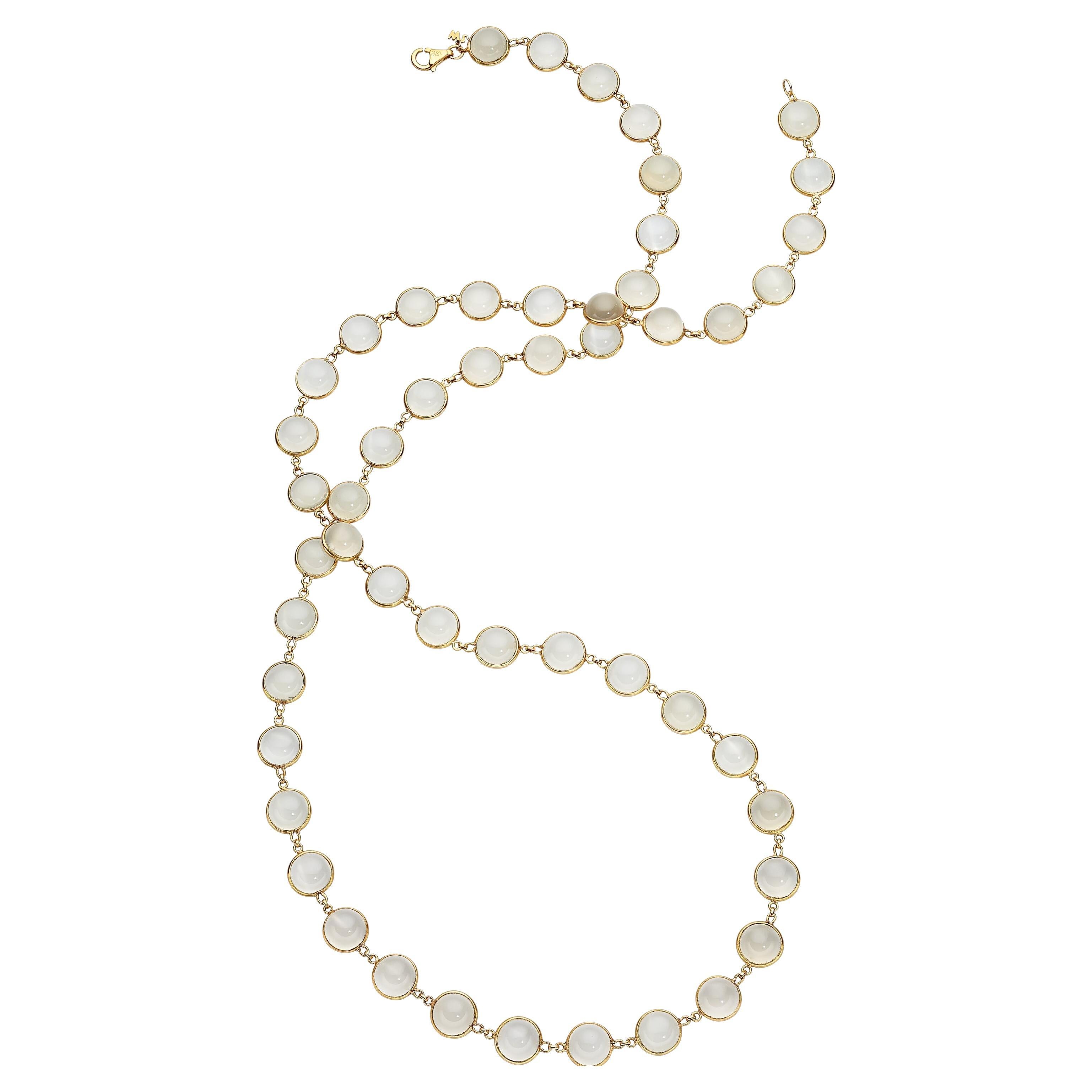 18k Yellow Gold & Moonstone Cabochon Necklace, Size 38"