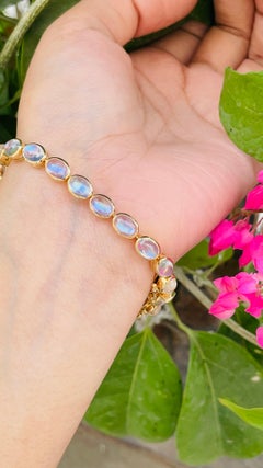 Bracelet de tennis en or jaune massif 18k 17.6 carats Moonstone pour elle
