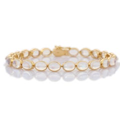 Bracelet tennis en or jaune 18 carats avec pierre de lune
