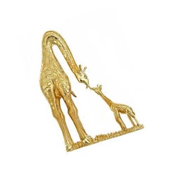 18k Yellow Gold MOTHER AND BABY GIRAFFE Brooch by John Landrum Bryant