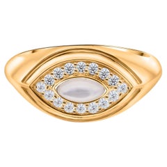 18K Yellow Gold Mother of Pearl & Natural Diamond Statement Signet Ring