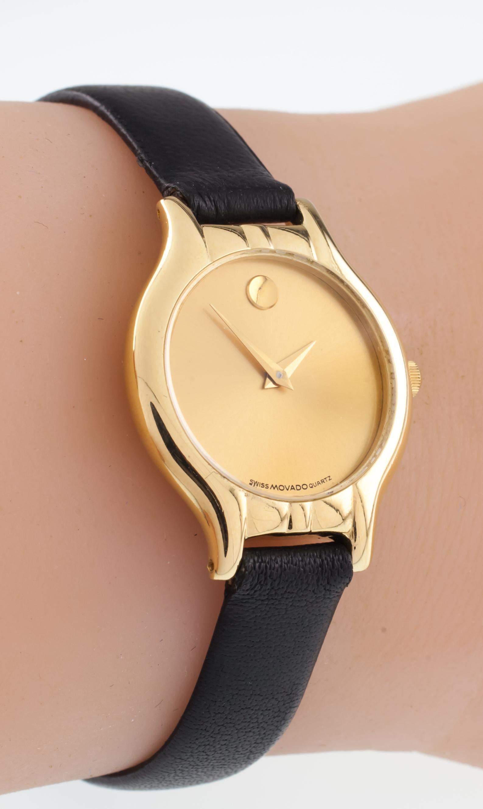 black and gold movado watch