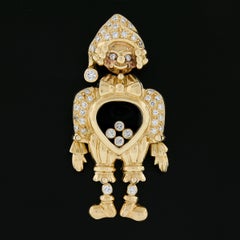 18K Yellow Gold Moving Boy Clown Large Pendant 0.65ctw Floating Round Diamonds
