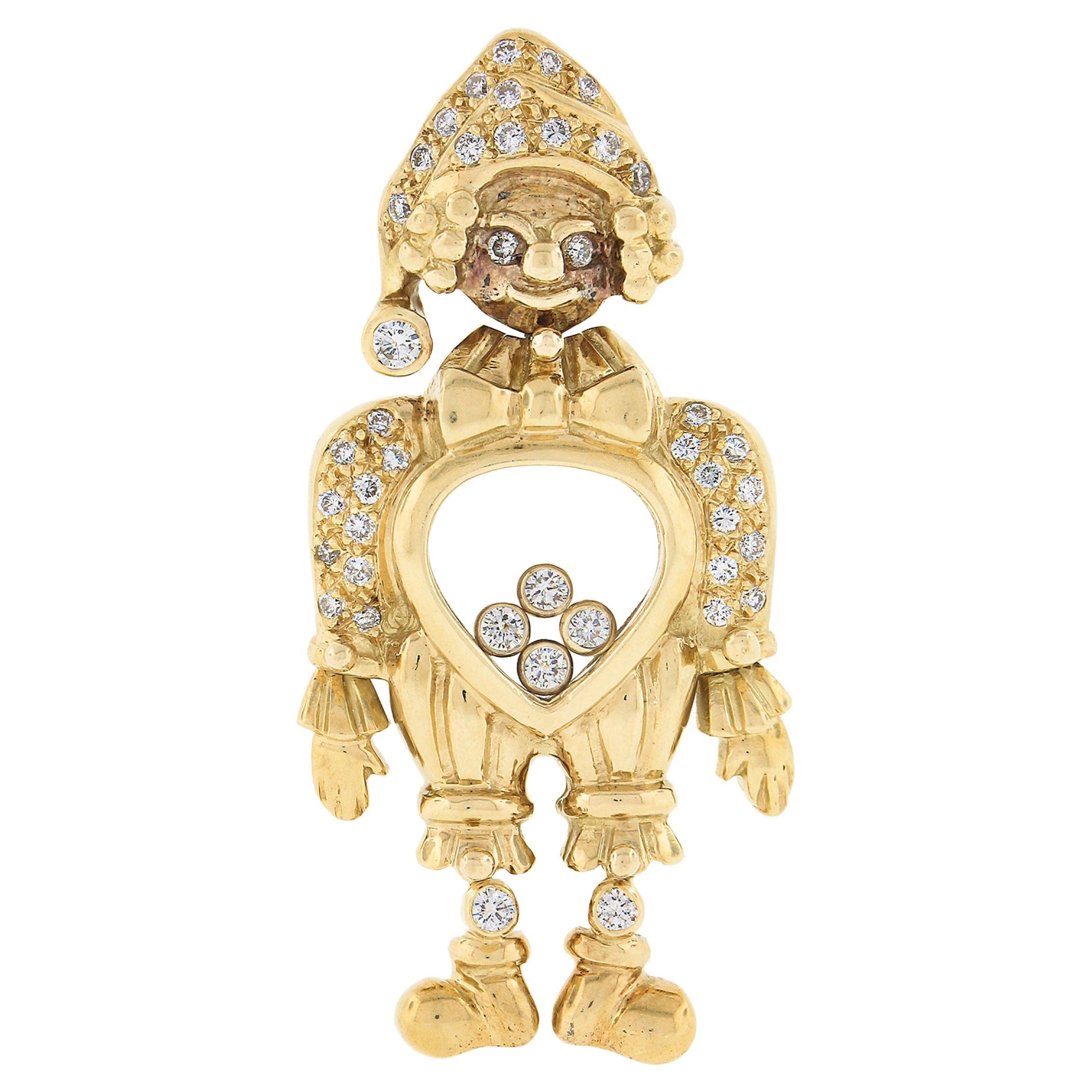 Ciondolo grande in oro giallo 18 carati "Moving Boy Clown" con diamanti rotondi fluttuanti da 0,65 ct.