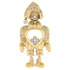 Grand pendentif en or jaune 18 carats avec clown flottant et diamants ronds de 0,65 carat