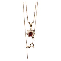 18K Yellow Gold Mozambique Ruby Diamond Flower Pendant Necklace 18'' Estate