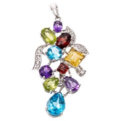 18k White Gold Multi-Color Gemstone and Diamond Grape Cluster Pendant