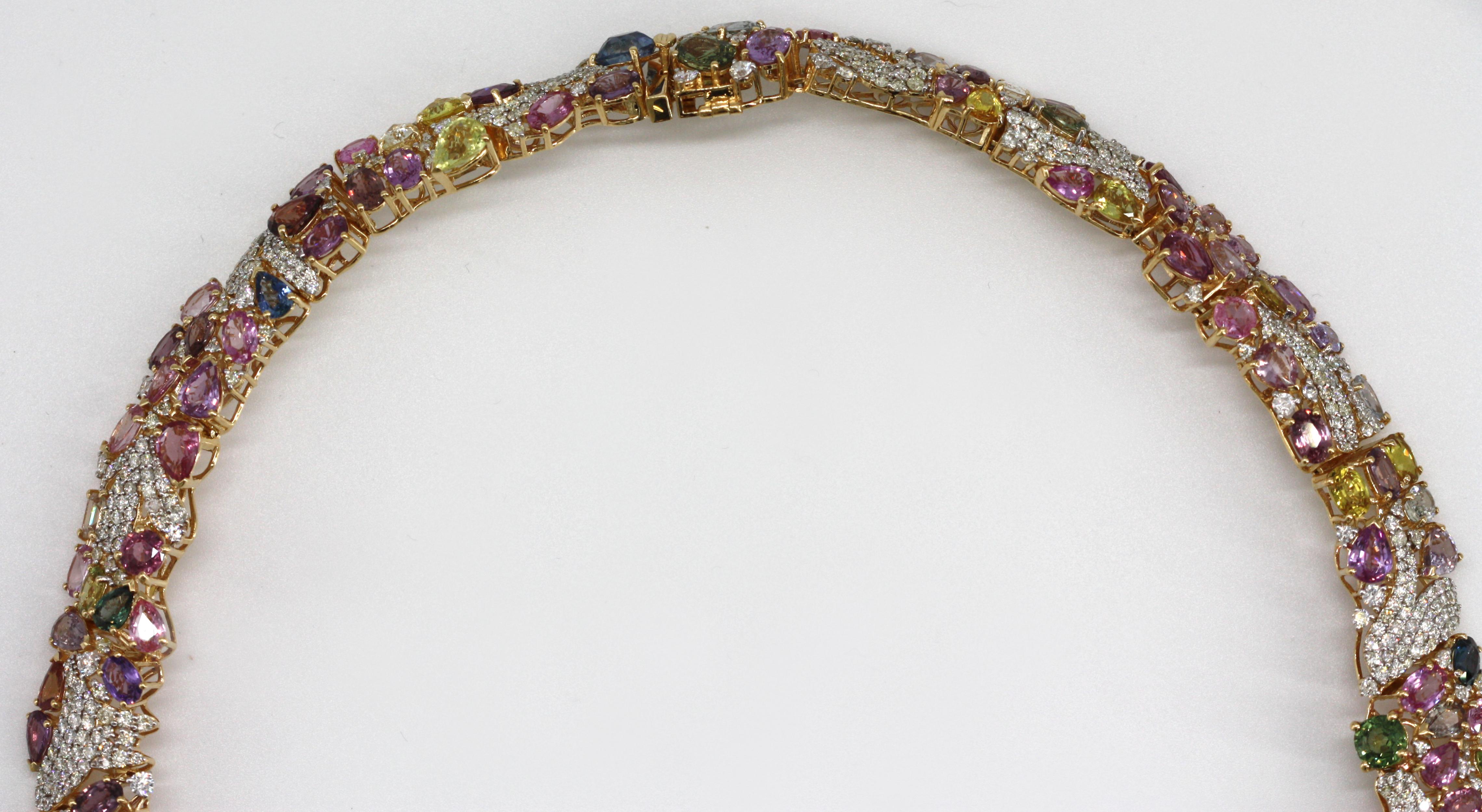 18K Yellow Gold Multi Color Sapphire and Diamond Collar Necklace 1
