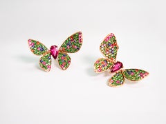 18K Yellow Gold Multi-Color Sapphire Butterfly Earrings