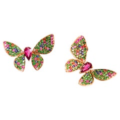 Pendientes Mariposa Zafiro Multicolor Oro Amarillo 18K