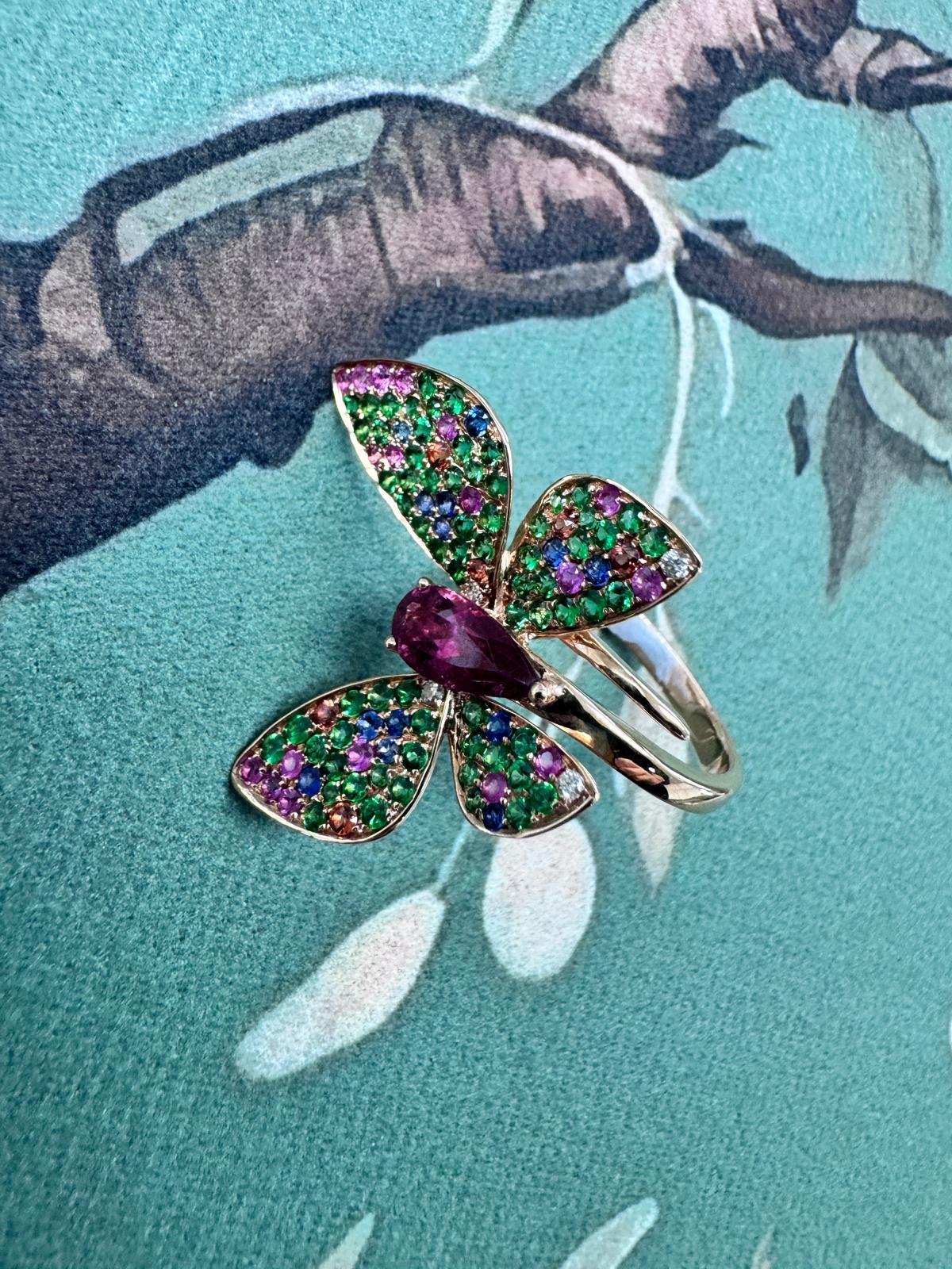 Women's 18K Yellow Gold Multi-Color Sapphire Butterfly Ring