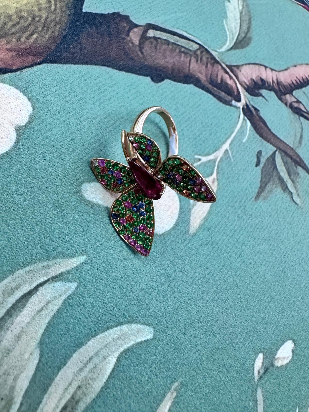18K Yellow Gold Multi-Color Sapphire Butterfly Ring 2