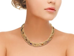 18k Yellow Gold Multi Color Stone Link Necklace