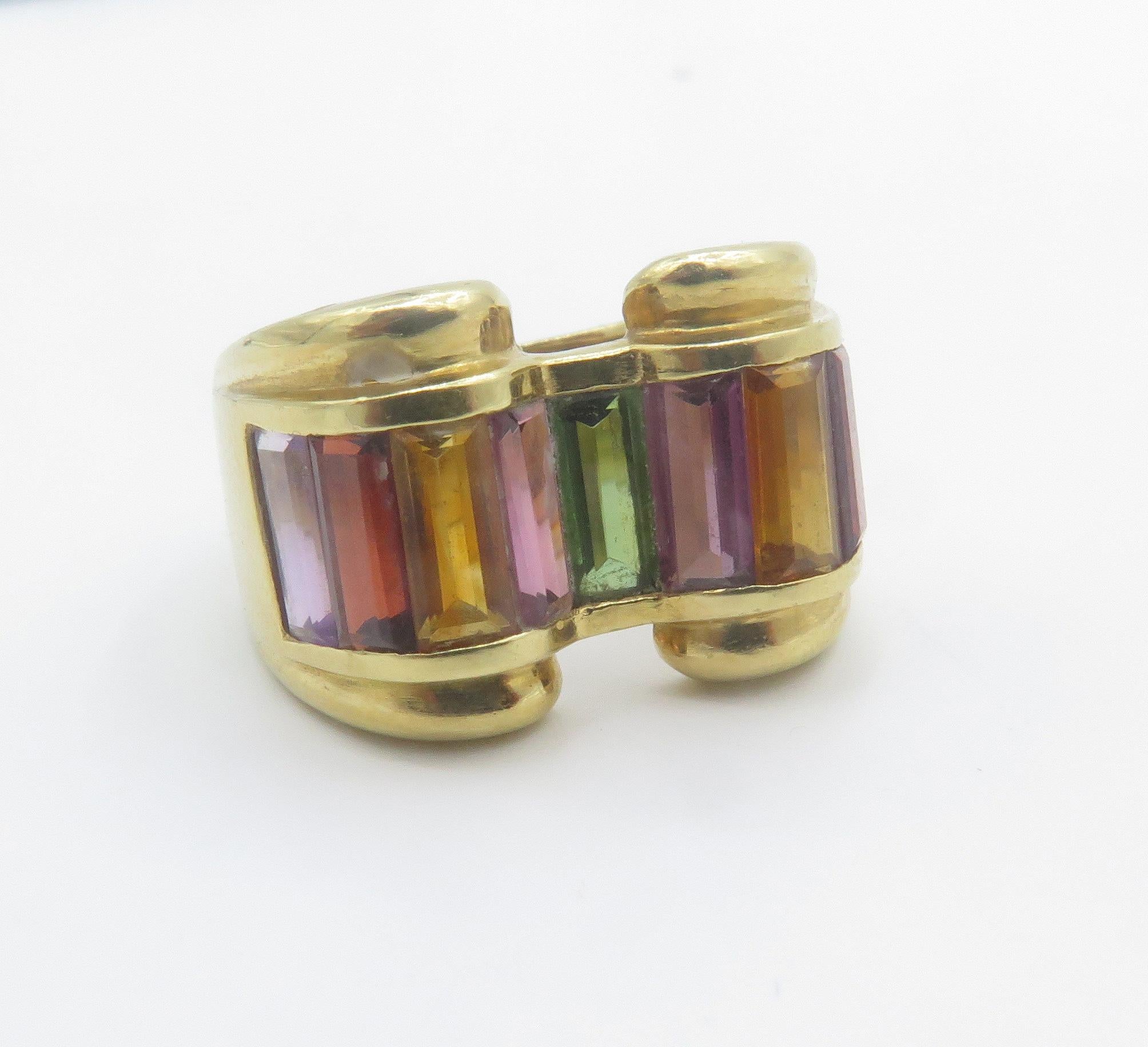 Women's or Men's 18 Karat Yellow Gold Multi-Color Stone Ring For Sale