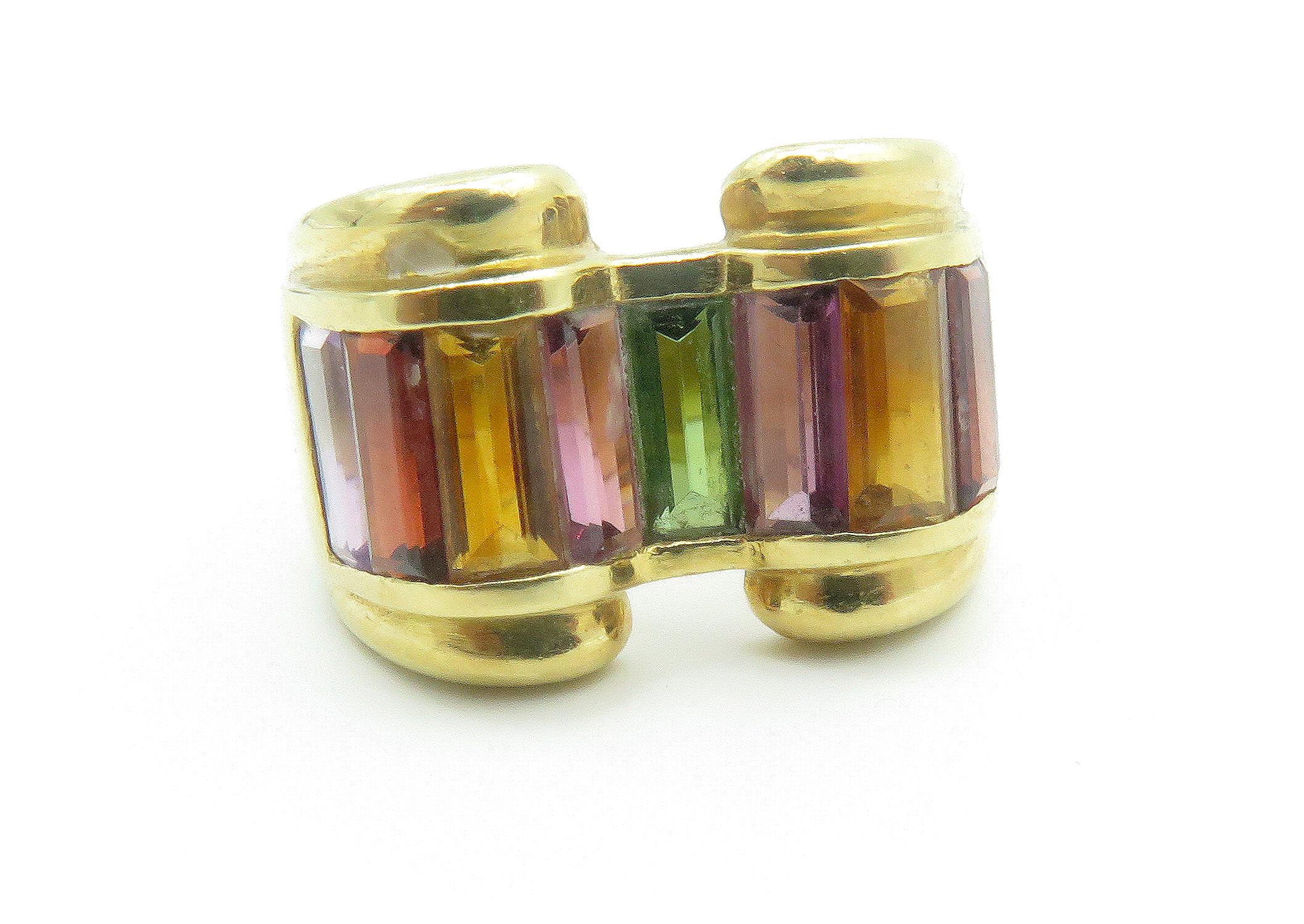 18 Karat Yellow Gold Multi-Color Stone Ring For Sale 1