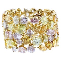18K Yellow Gold Multi-Colored Diamond Wide Band Ring, 8.60 Carats