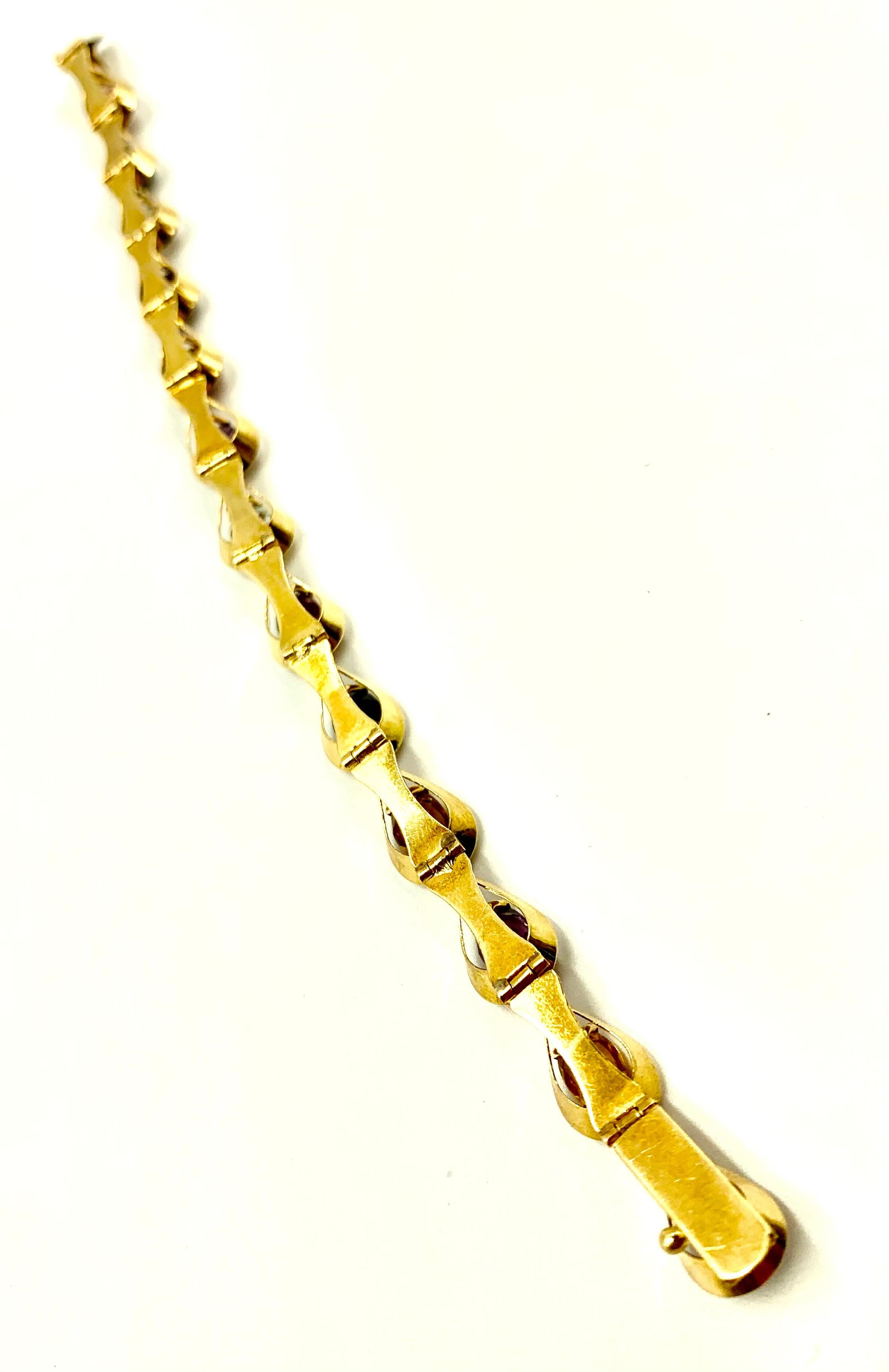 Women's or Men's Estate European 18K Yellow Gold Multi-Colored Rainbow Gemstone Link Bracelet For Sale