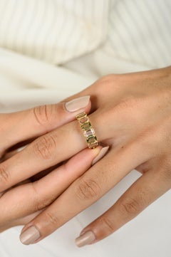 18k Yellow Gold Multi Colored Octagon Tourmaline Half Eternity Band Ring