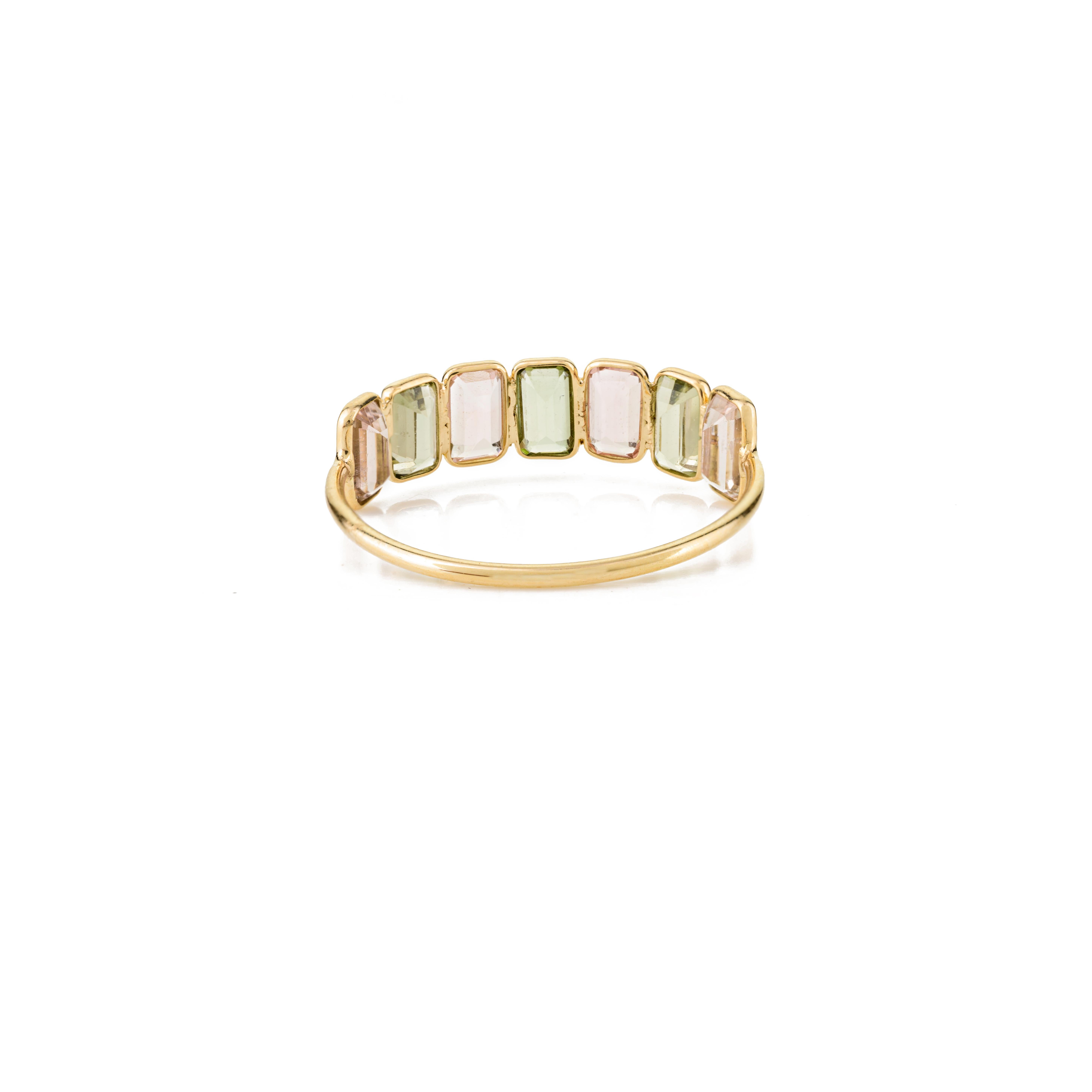 En vente :  Bague d'éternité en or jaune 18 carats avec tourmaline octogonale multicolore 8