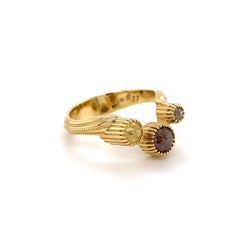 18k Yellow Gold Multi Colored Rose Cut Diamond Contour Ring