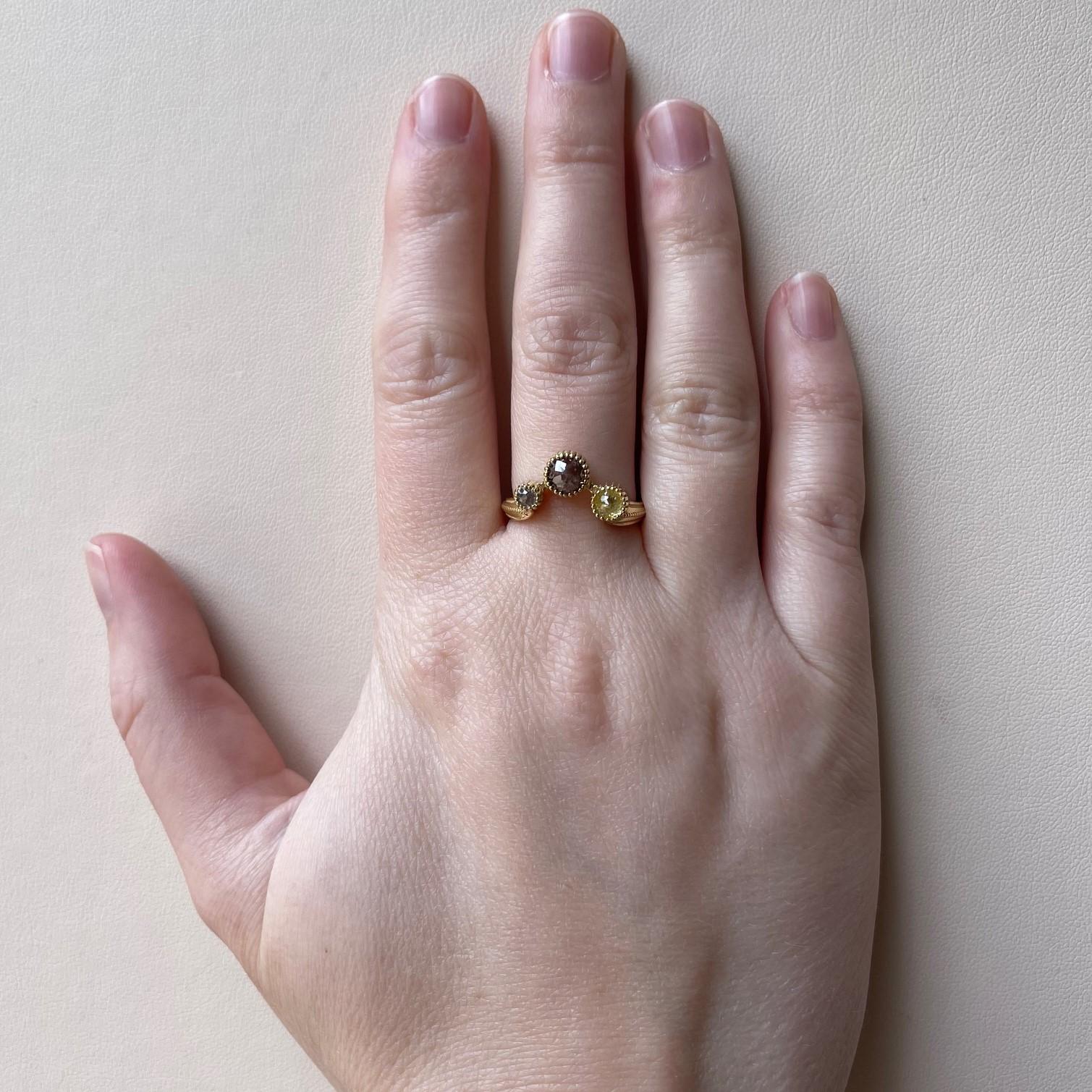 18 Karat Gelbgold Mehrfarbiger Diamant-Contour-Ring mit Rosenschliff im Zustand „Neu“ im Angebot in Greenville, SC