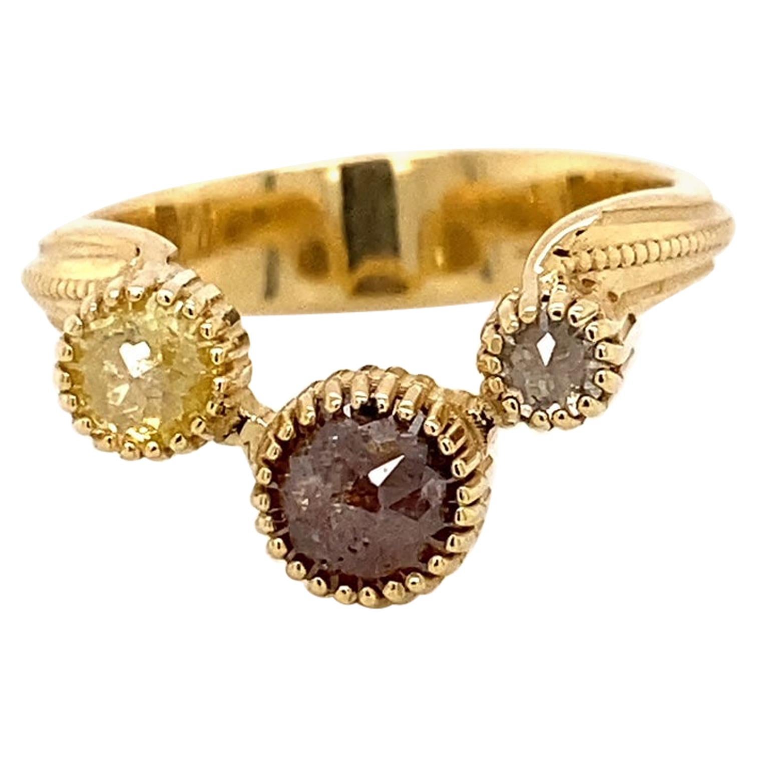 18 Karat Gelbgold Mehrfarbiger Diamant-Contour-Ring mit Rosenschliff im Angebot