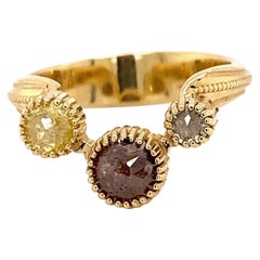 18k Yellow Gold Multi Colored Rose Cut Diamond Contour Ring