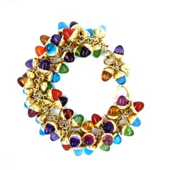18k Yellow Gold Multi-Gem Acorn Charm Cabochon Bracelet 8" 136.6g