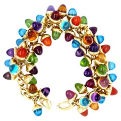 Pulsera de oro amarillo de 18 quilates con cabujón de bellota multigema 8" 136,6 g