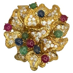 18K Yellow Gold Multi-Gem and Diamond Brooch