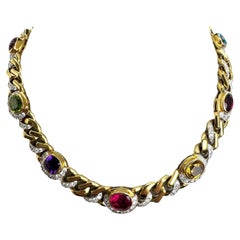 18K Yellow Gold Multi Gem and Diamond Necklace