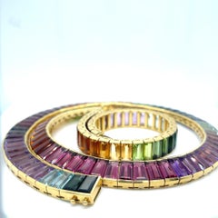 18k Yellow Gold Multi-Gem Rainbow Necklace and Bracelet Set TCW: 110.90ct 190.8g