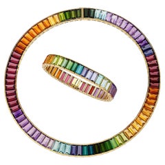 Set collana e bracciale arcobaleno con più gemme in oro giallo 18k TCW: 110.90ct 190.8g