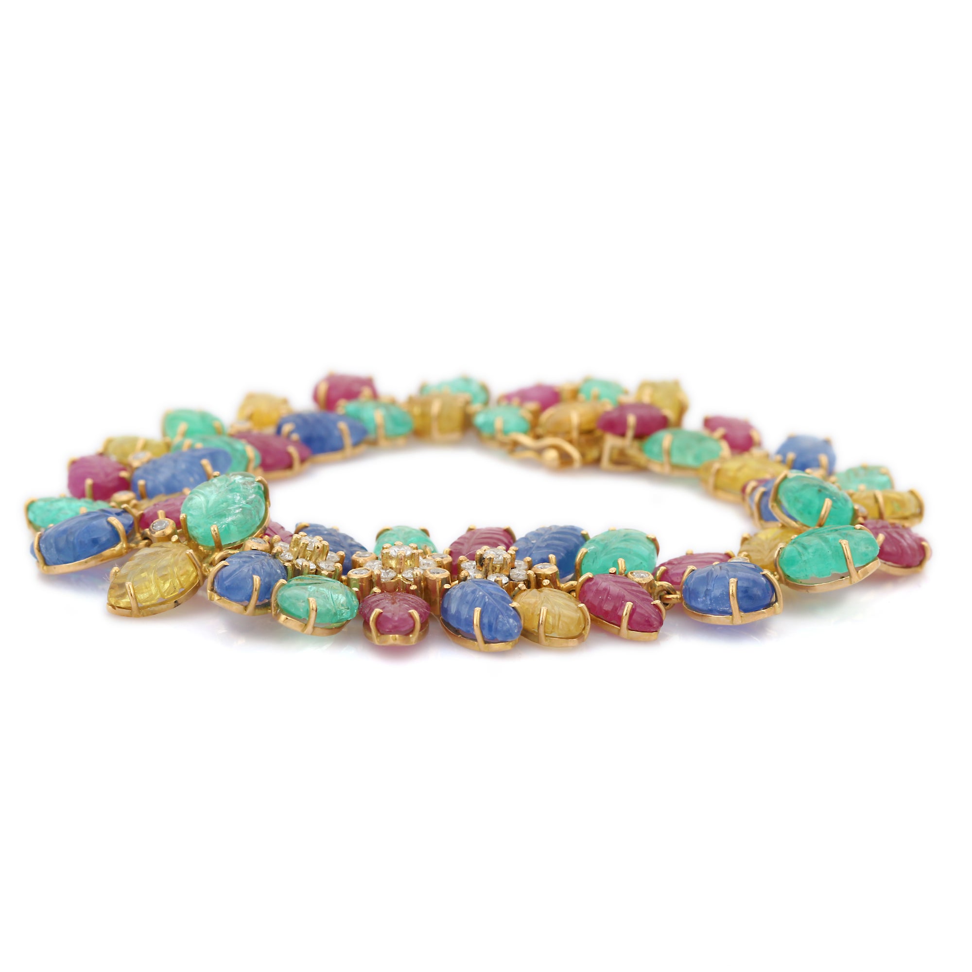 18K Yellow Gold Multi Gemstone and Diamond Bracelet In New Condition For Sale In Houston, TX