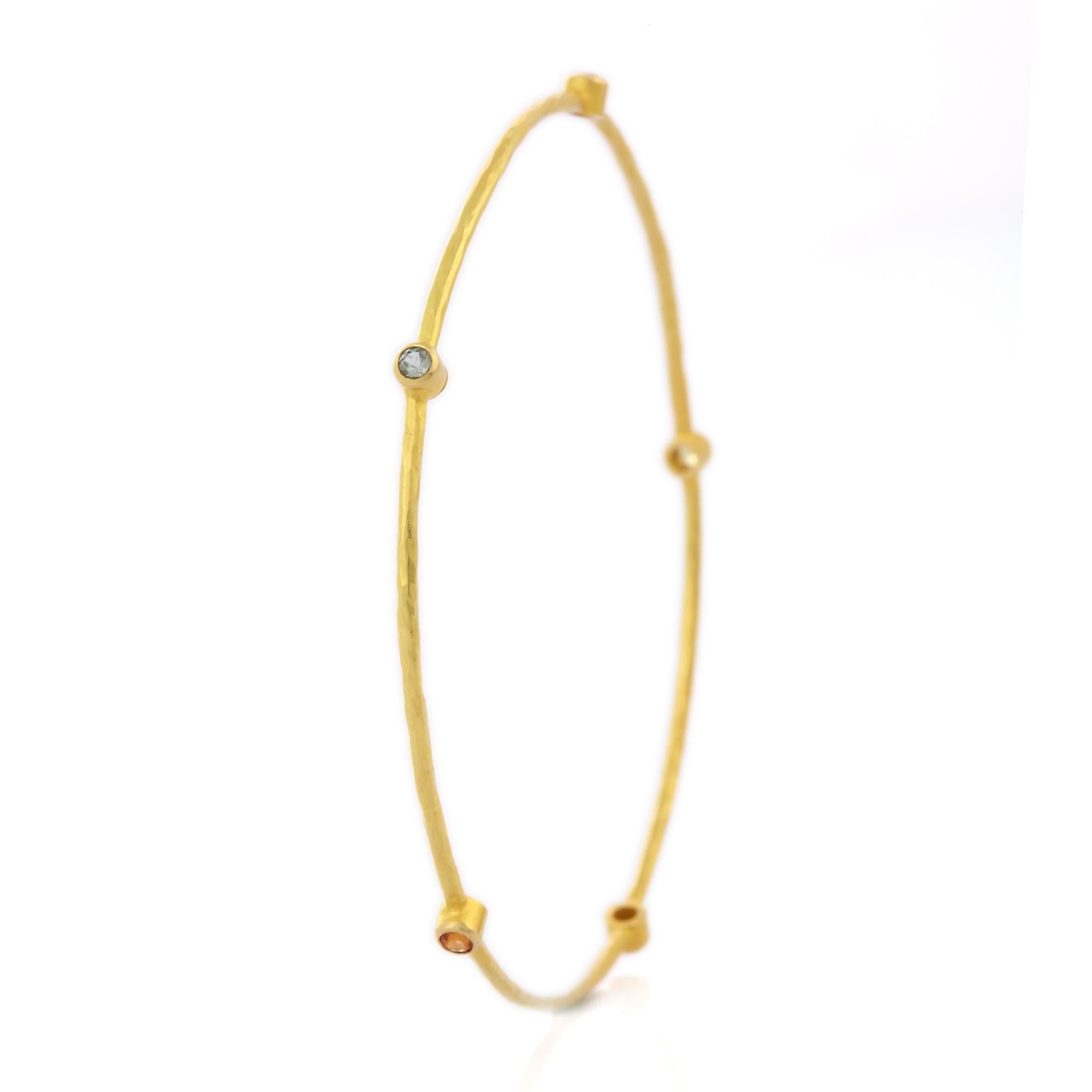 Round Cut 18K Yellow Gold Multi Gemstone Bangle  For Sale