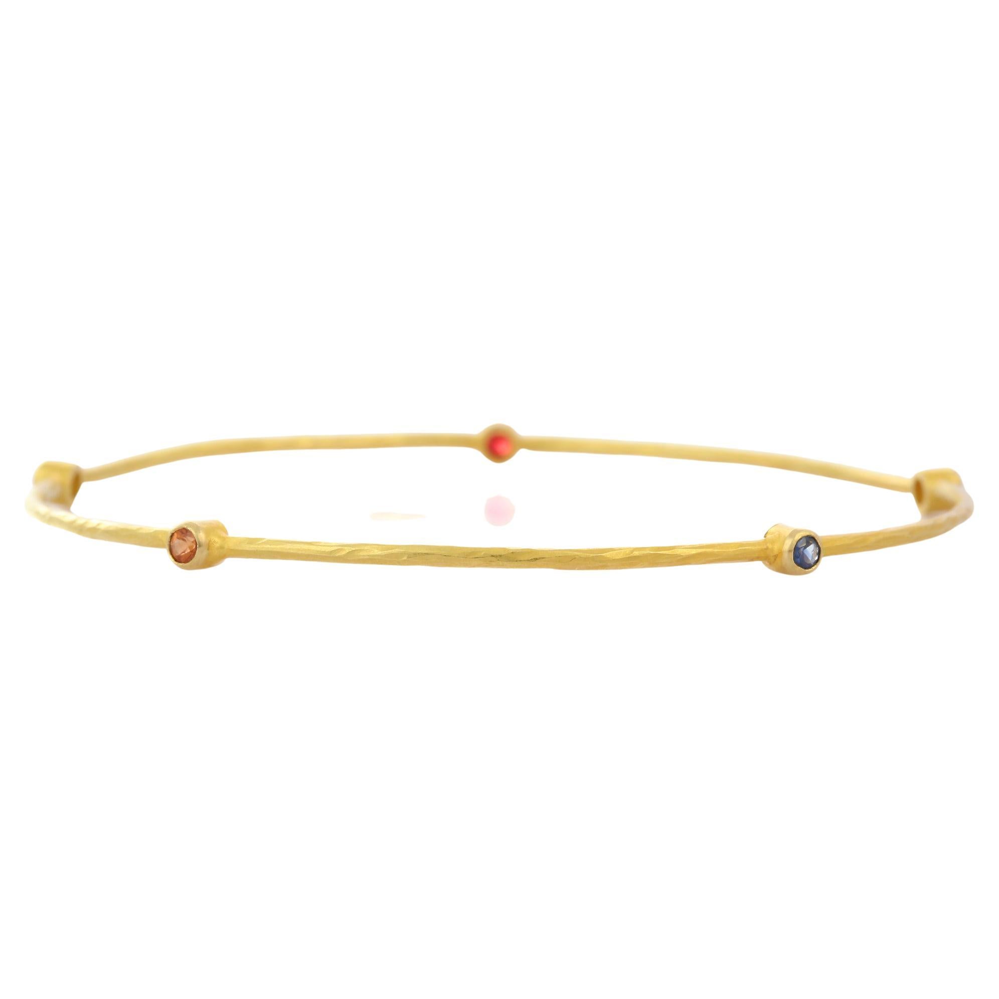 18K Yellow Gold Multi Gemstone Bangle  For Sale