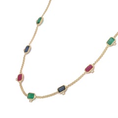 18K Yellow Gold Multi Gemstone Beaded Necklace