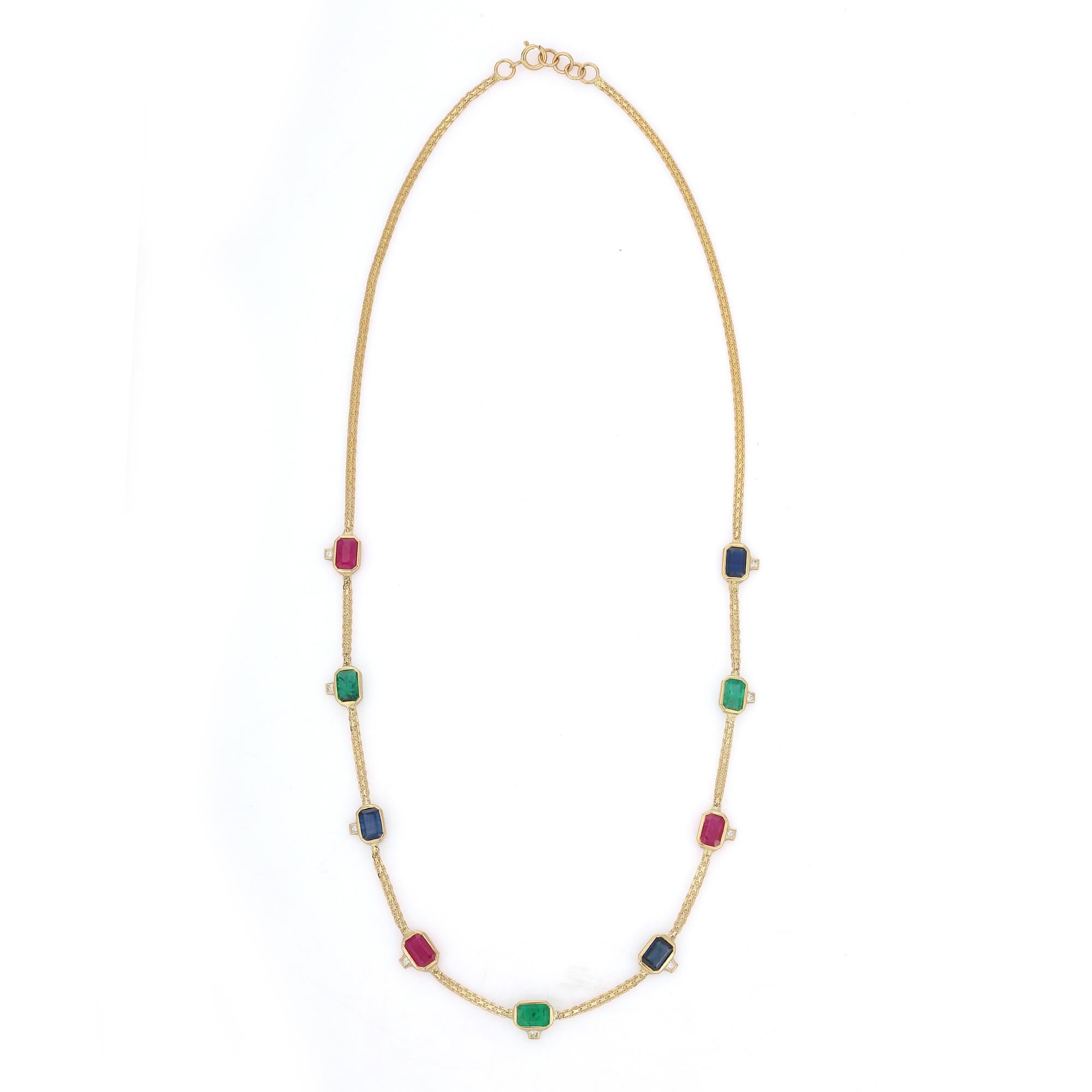 18 Karat Gelbgold Perlenkette mit mehreren Edelsteinen und Perlen (Moderne) im Angebot