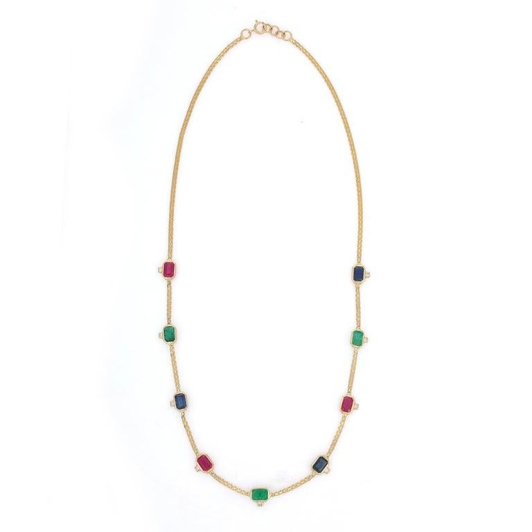 Collier de perles multi-gemmes en or jaune 18 carats Neuf - En vente à New York, NY