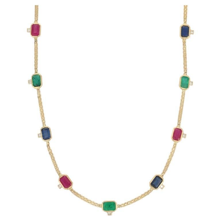 Collier de perles multi-gemmes en or jaune 18 carats en vente 1