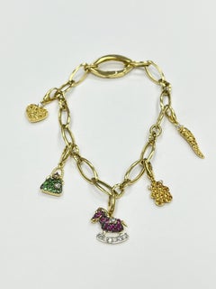 18K Yellow Gold Multi Gemstone Diamond Charm Bracelet