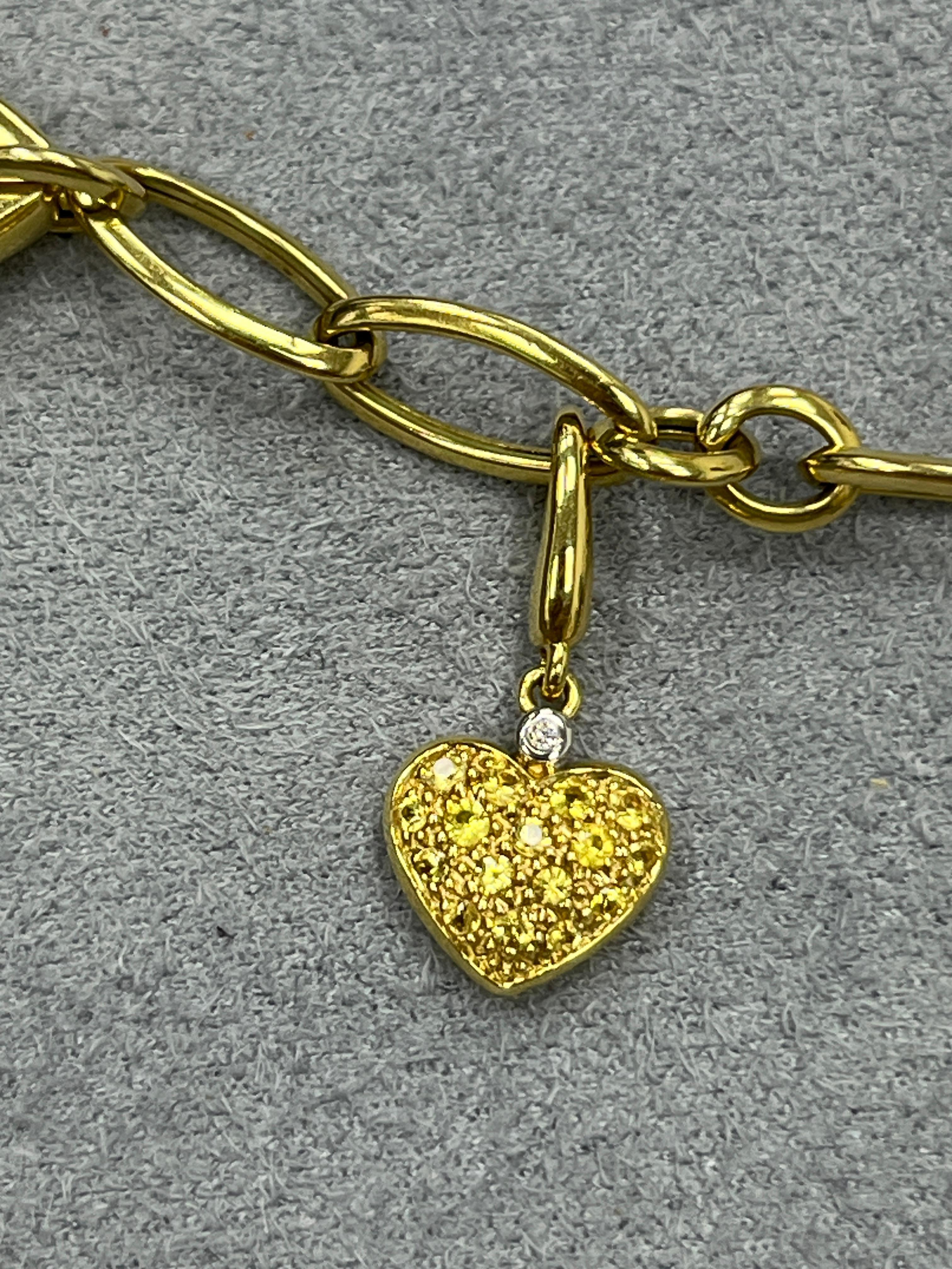 Men's 18K Yellow Gold Multi Gemstone Diamond Charm Bracelet For Sale