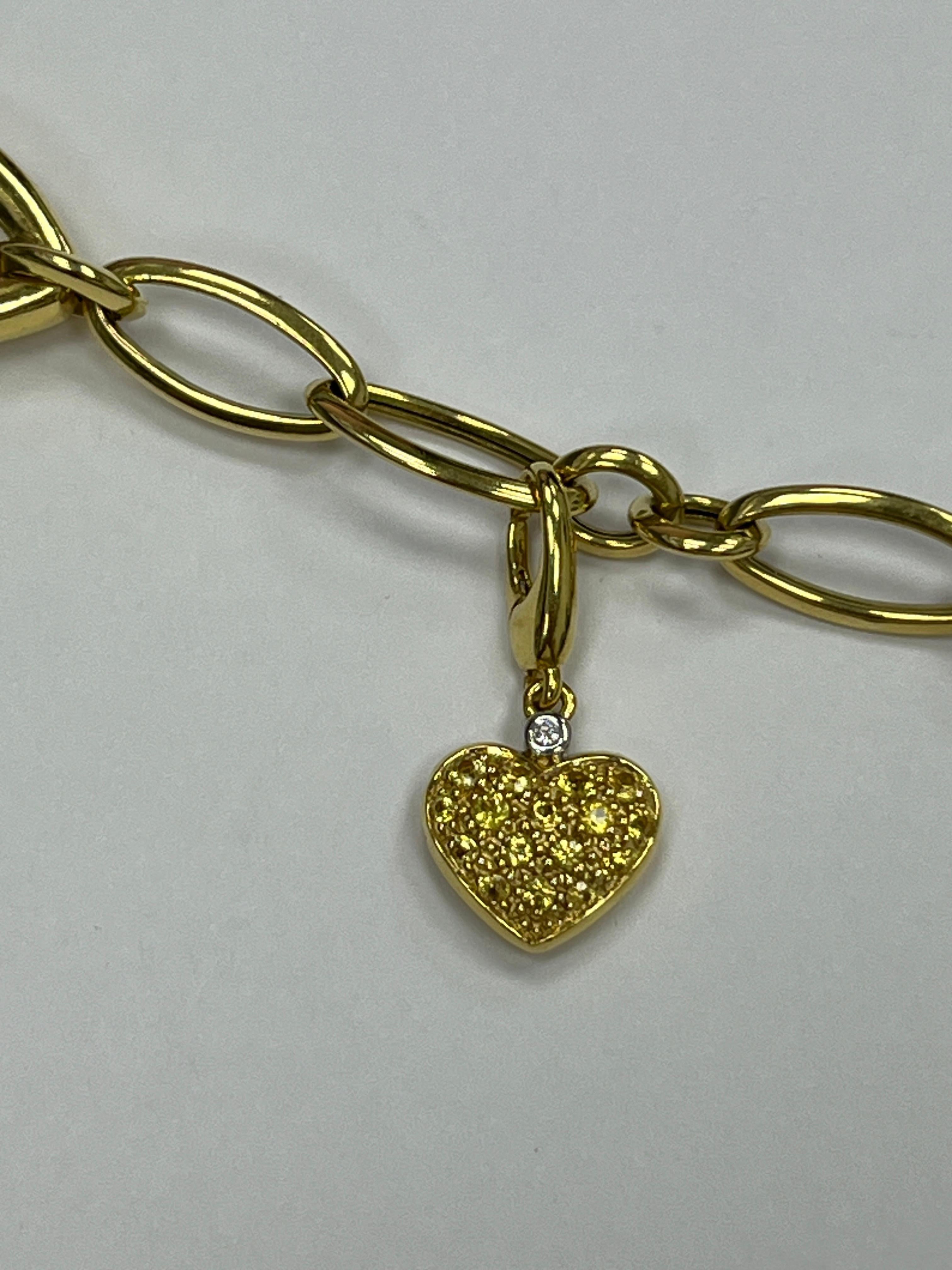 18K Yellow Gold Multi Gemstone Diamond Charm Bracelet For Sale 1